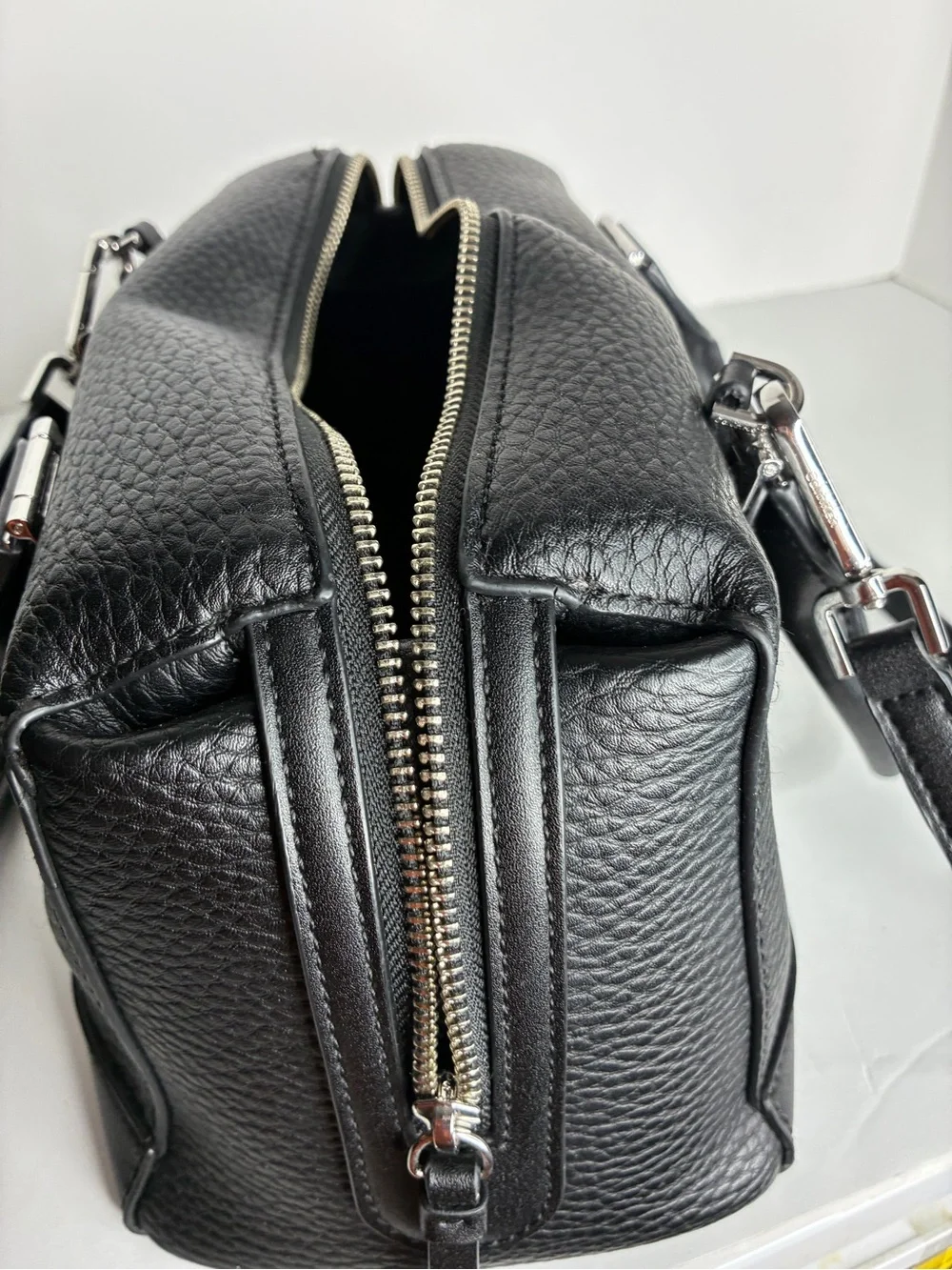 Calvin Klein Black Pebbled Leather Mini Satchel with Strap